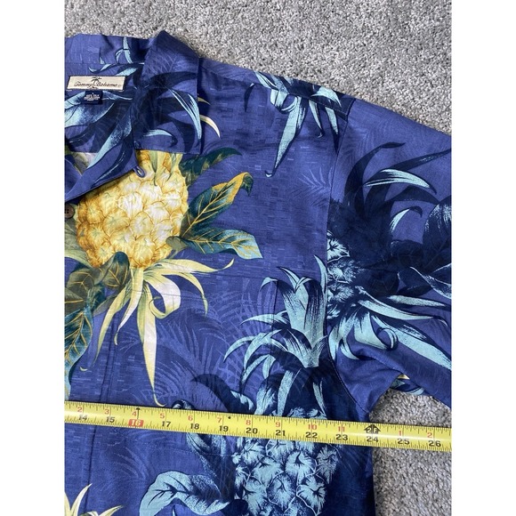 Tommy Bahama Mens Large 100% Silk Pineapple AOP Camp Hawaiian Shirt Resort Blue - Picture 6 of 7